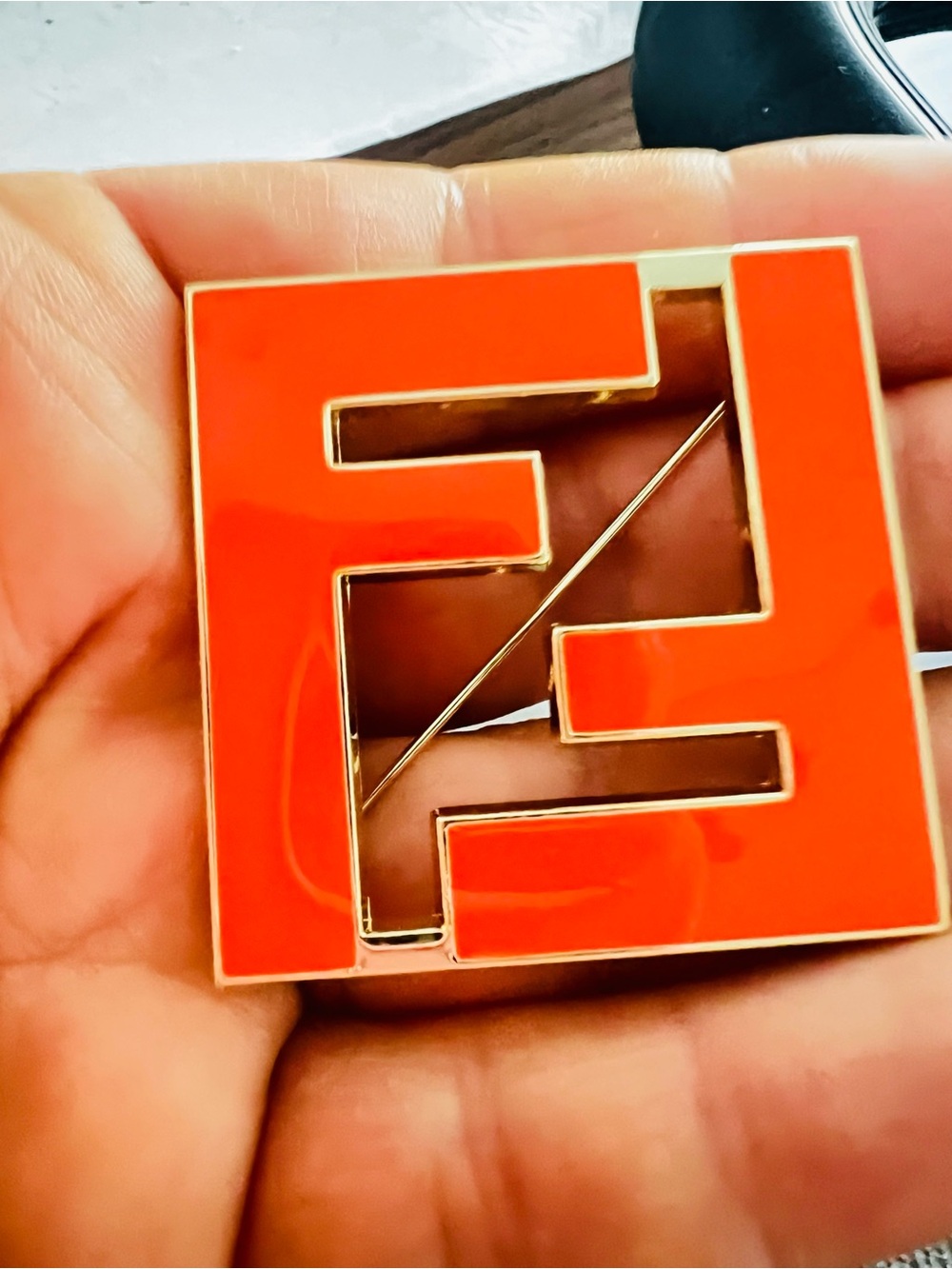Orange Geometric Enamel Clip-On Pin - Fashion Accessory